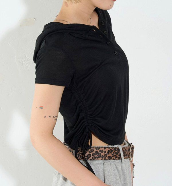  「【新色レース】シアー/レース  ヘンリー半袖パーカー」|Tシャツ・カットソー|