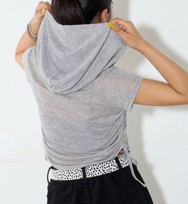  「【新色レース】シアー/レース  ヘンリー半袖パーカー」|Tシャツ・カットソー|