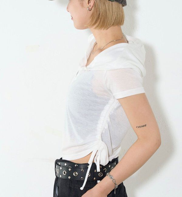  「【新色レース】シアー/レース  ヘンリー半袖パーカー」|Tシャツ・カットソー|