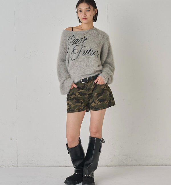  「SHAGGY LOGO OFF-SHOULDER KNIT」|ニット・セーター|