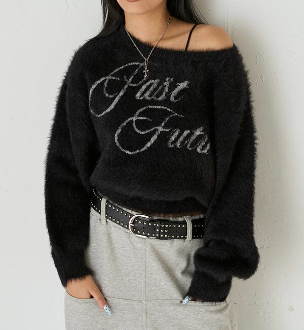  「SHAGGY LOGO OFF-SHOULDER KNIT」|ニット・セーター|