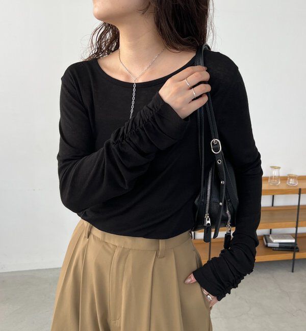  「【前後2WAY】テンセルウール袖ギャザーロンT」|Tシャツ・カットソー|