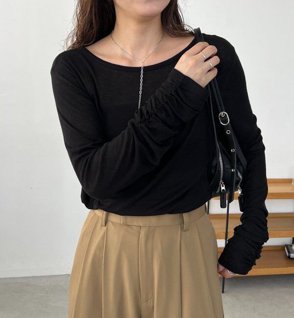  「【前後2WAY】テンセルウール袖ギャザーロンT」|Tシャツ・カットソー|