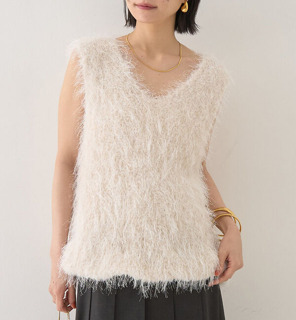 Rouge vif「コンビフェザーニットベスト」|ニット・セーター|アイボリー