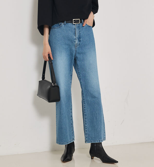 qualite「【e&times;qualite】フレアークロップドデニム」|デニム|インディゴ