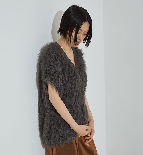 NOMINE「ロング フェザー ニットベスト カーディガン」|ベスト・ジレ|