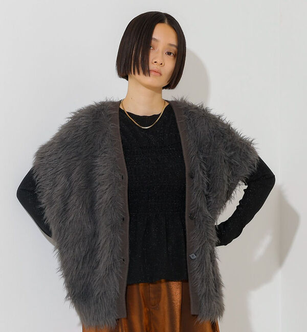 NOMINE「ロング フェザー ニットベスト カーディガン」|ベスト・ジレ|