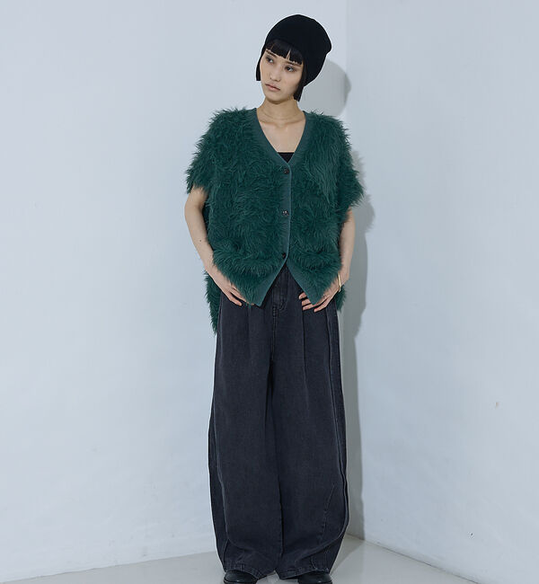 NOMINE「ロング フェザー ニットベスト カーディガン」|ベスト・ジレ|