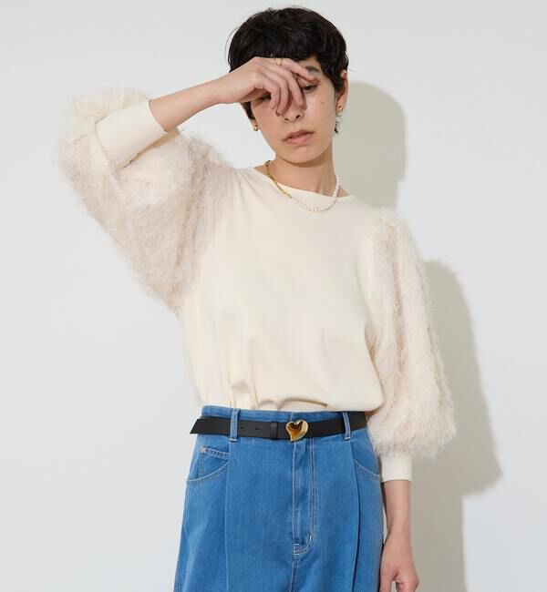 Liesse「フェザーコンビボリュームスリーブニット」|ニット・セーター|