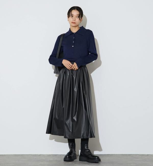 Liesse「レザー調タックフレアスカート」|スカート|