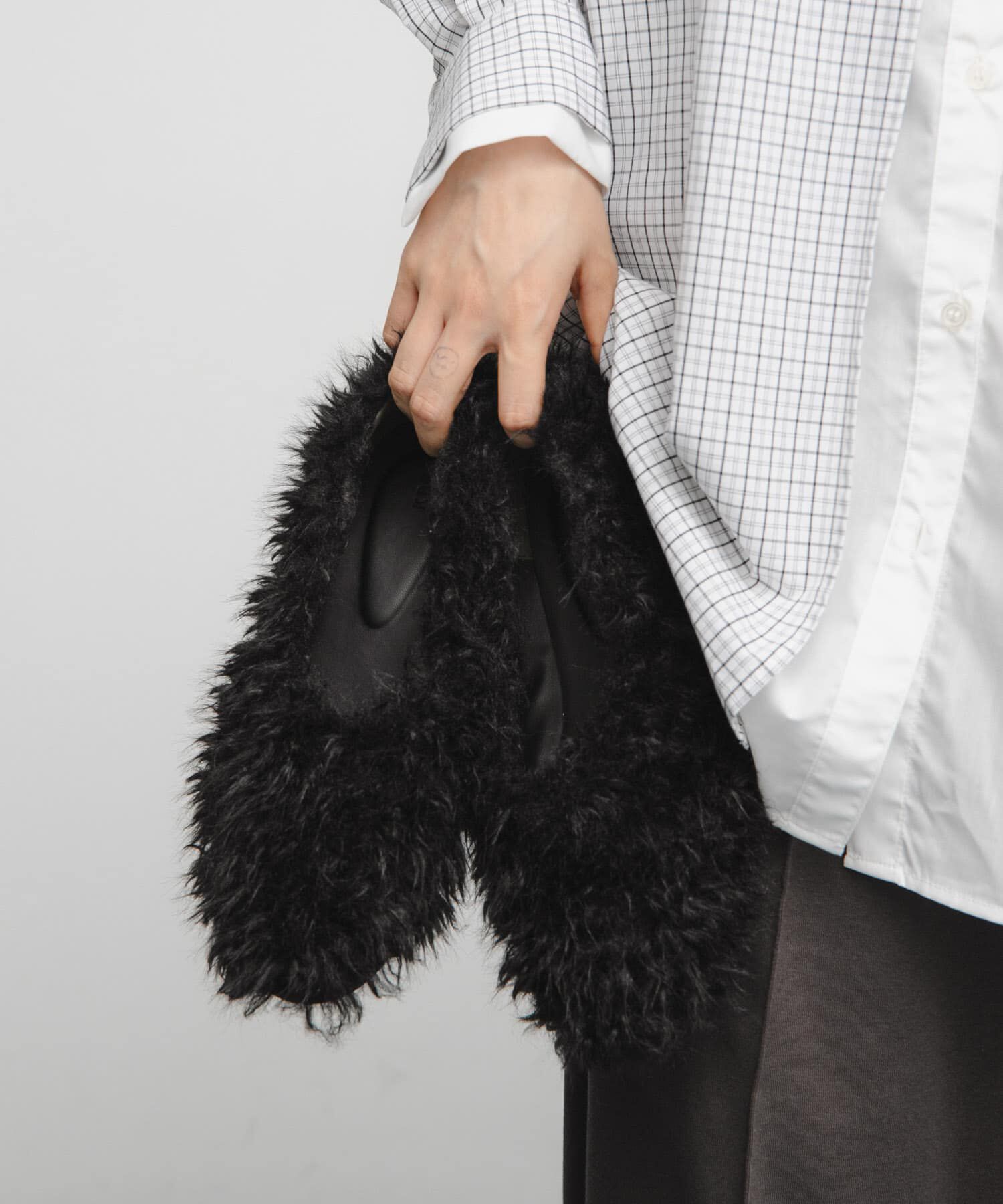  「ラウンドトゥファーシューズ」|その他|ブラック