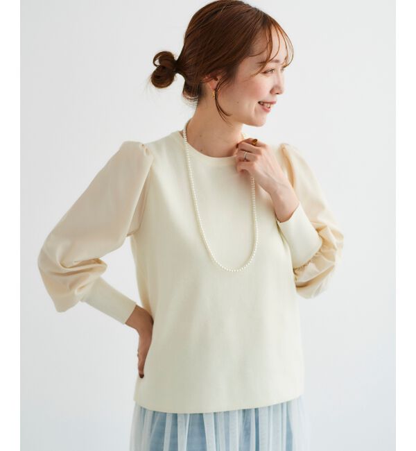 le.coeur blanc「《WEB限定アイテム》チュールワンピース＆タフタスリーブニットSET」|ワンピース|