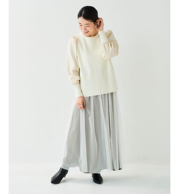 le.coeur blanc「《WEB限定アイテム》チュールワンピース＆タフタスリーブニットSET」|ワンピース|