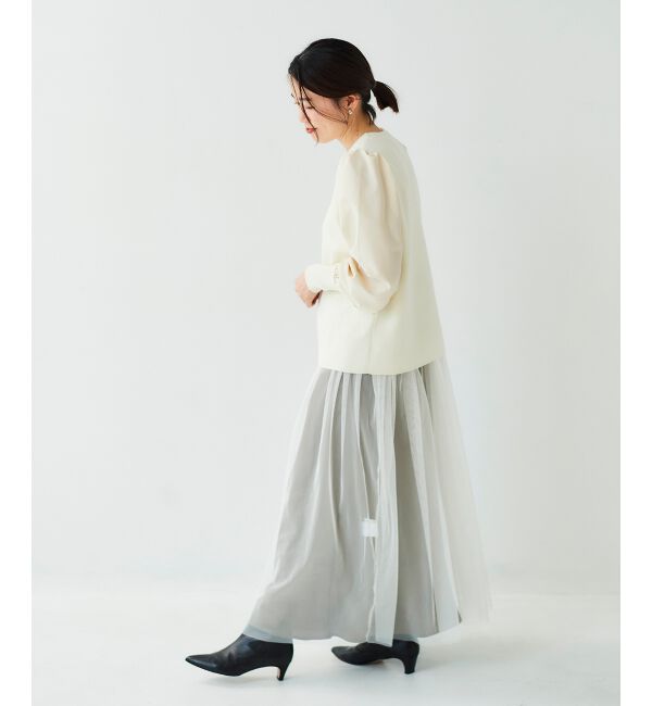 le.coeur blanc「《WEB限定アイテム》チュールワンピース＆タフタスリーブニットSET」|ワンピース|