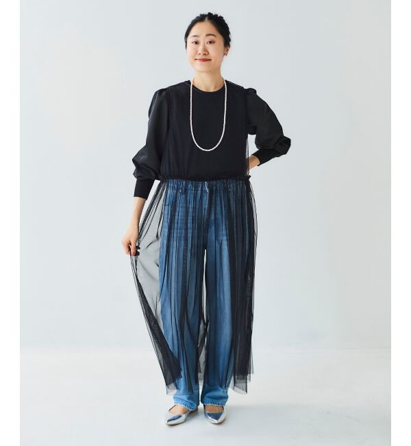 le.coeur blanc「《WEB限定アイテム》チュールワンピース＆タフタスリーブニットSET」|ワンピース|