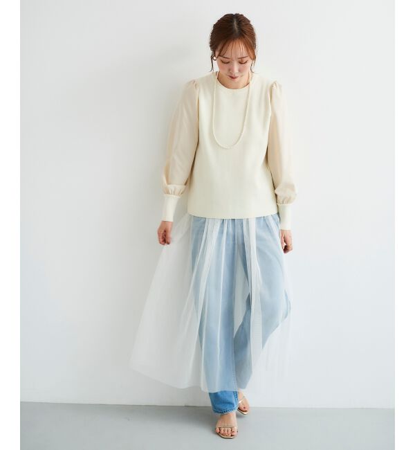 le.coeur blanc「《WEB限定アイテム》チュールワンピース＆タフタスリーブニットSET」|ワンピース|