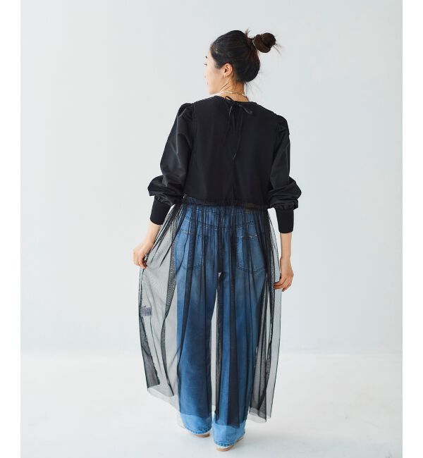 le.coeur blanc「《WEB限定アイテム》チュールワンピース＆タフタスリーブニットSET」|ワンピース|