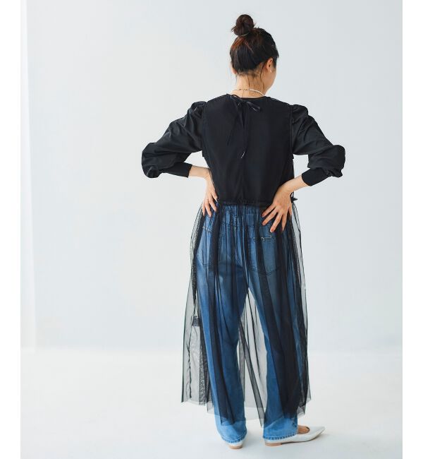 le.coeur blanc「《WEB限定アイテム》チュールワンピース＆タフタスリーブニットSET」|ワンピース|