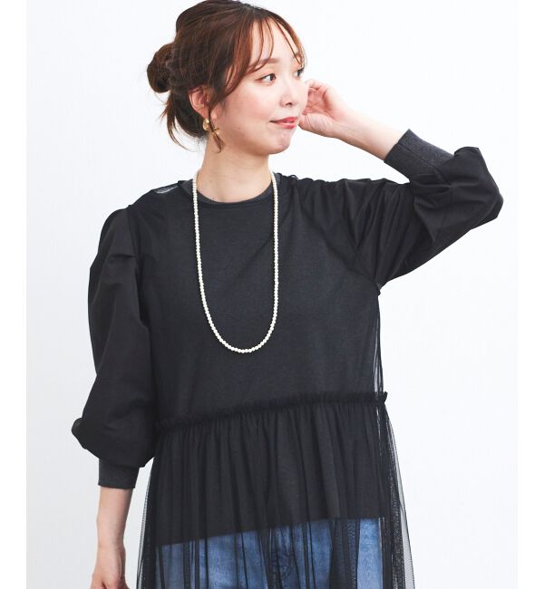 le.coeur blanc「《WEB限定アイテム》チュールワンピース＆タフタスリーブニットSET」|ワンピース|