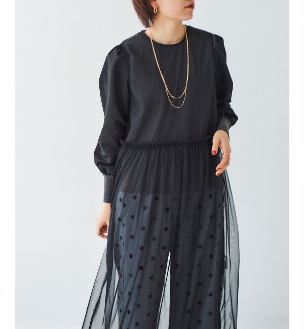 le.coeur blanc「《WEB限定アイテム》チュールワンピース＆タフタスリーブニットSET」|ワンピース|