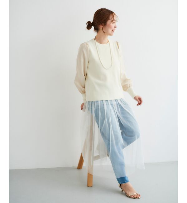 le.coeur blanc「《WEB限定アイテム》チュールワンピース＆タフタスリーブニットSET」|ワンピース|