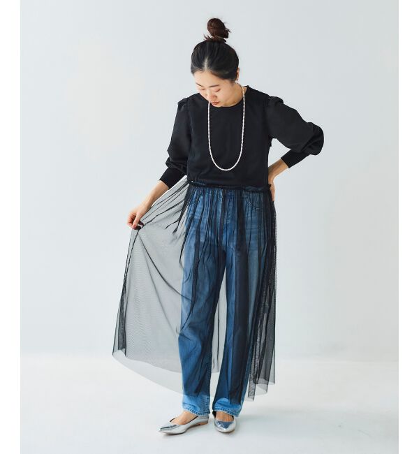 le.coeur blanc「《WEB限定アイテム》チュールワンピース＆タフタスリーブニットSET」|ワンピース|ブラック