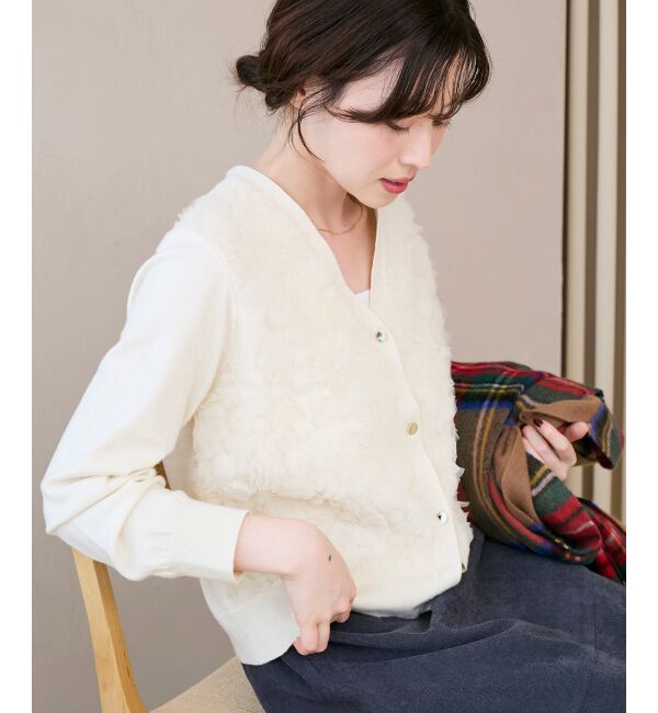  「《手洗い可能》フラワーチュール刺繍Vネックカーディガン」|カーディガン|