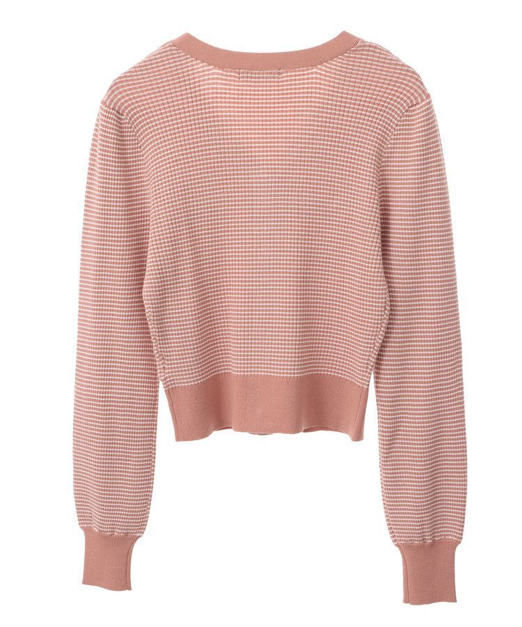 earth music&ecology「マイクロボーダーVネックコンパクトカーディガン」|カーディガン|