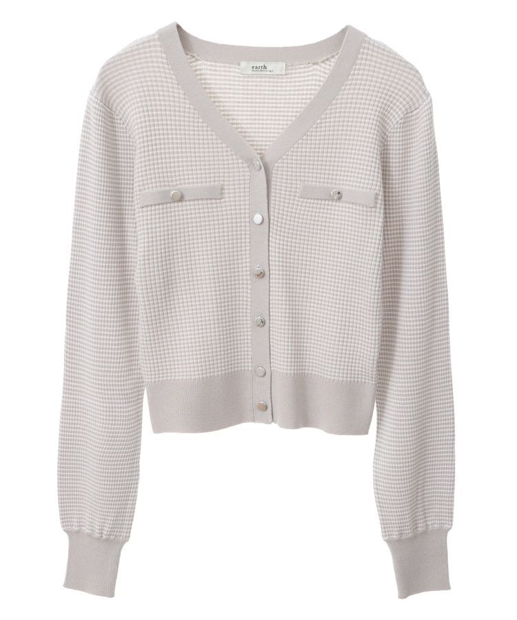 earth music&ecology「マイクロボーダーVネックコンパクトカーディガン」|カーディガン|