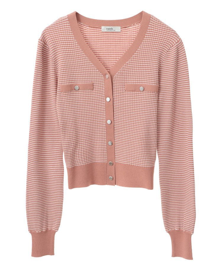 earth music&ecology「マイクロボーダーVネックコンパクトカーディガン」|カーディガン|