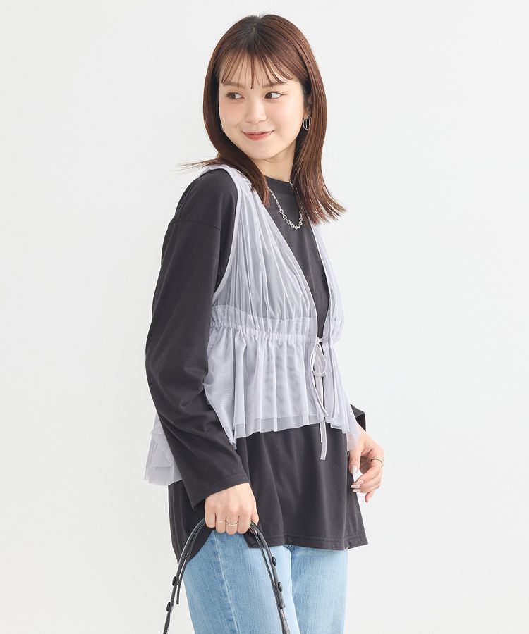 earth music&ecology「チュールドロストギャザーベスト」|ベスト・ジレ|