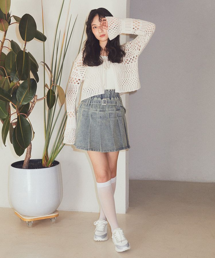 earth music&ecology「フロントリボン透かし編みカーディガン」|カーディガン|