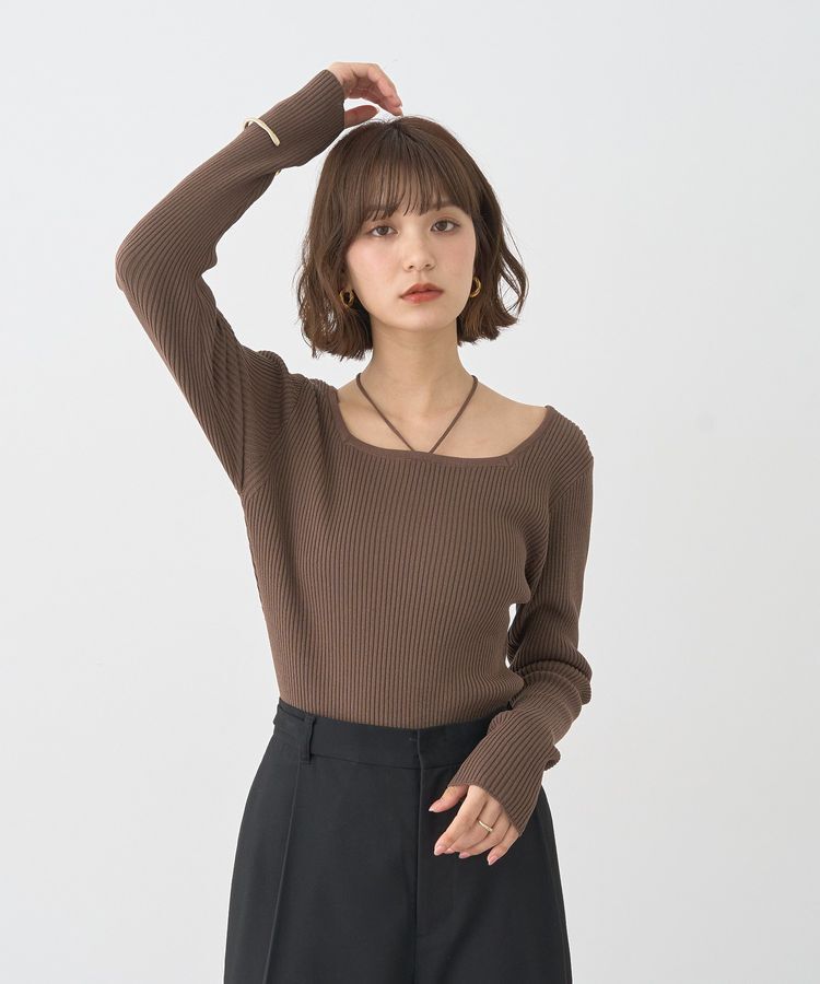 earth music&ecology「スクエアホルターネックリブプルオーバー」|ニット・セーター|