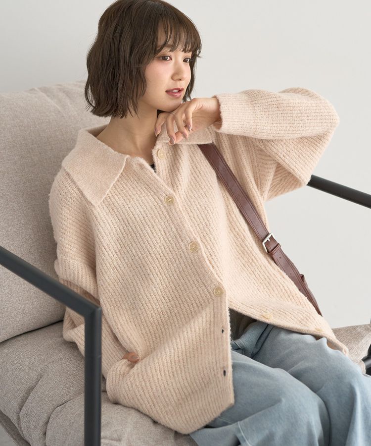earth music&ecology「襟付きニットアウター」|カーディガン|Light beige