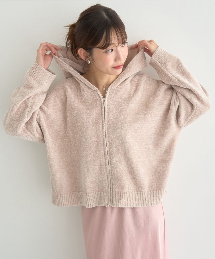 earth music&ecology「ベロアフーディージップニットカーディガン」|カーディガン|