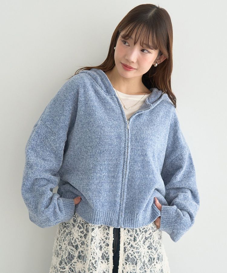 earth music&ecology「ベロアフーディージップニットカーディガン」|カーディガン|