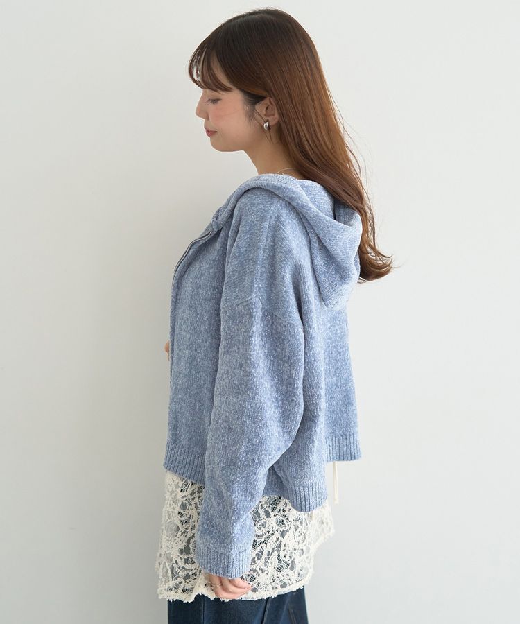 earth music&ecology「ベロアフーディージップニットカーディガン」|カーディガン|