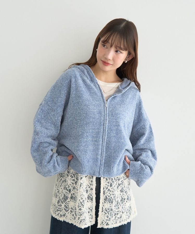 earth music&ecology「ベロアフーディージップニットカーディガン」|カーディガン|