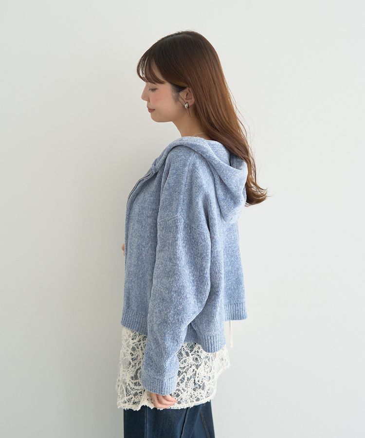 earth music&ecology「ベロアフーディージップニットカーディガン」|カーディガン|