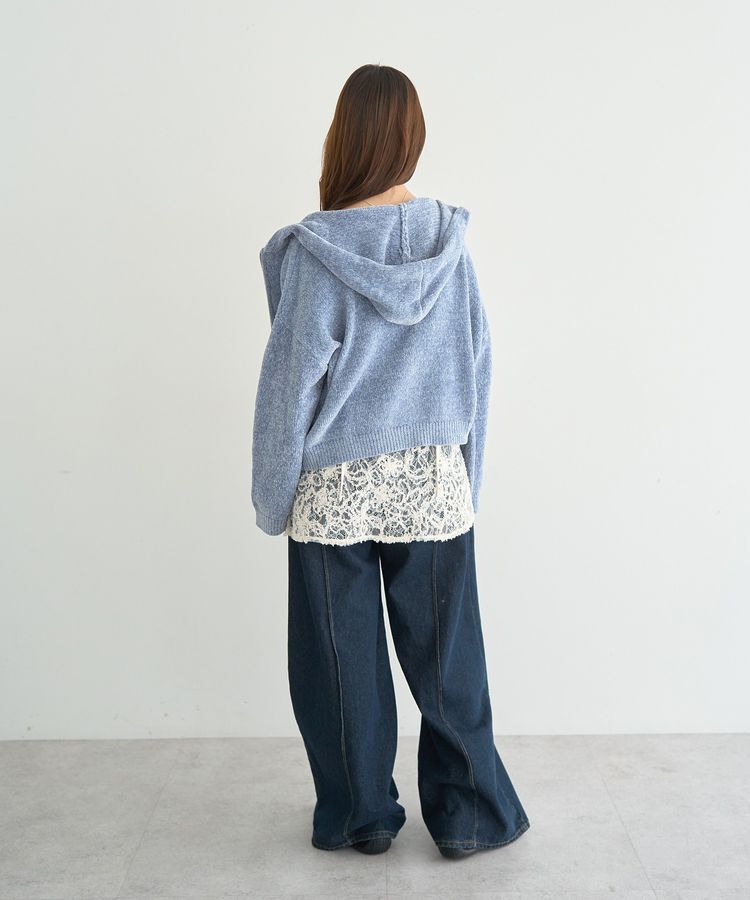 earth music&ecology「ベロアフーディージップニットカーディガン」|カーディガン|