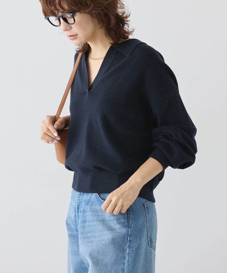 AMERICAN HOLIC「バイパチ片畦衿付きニットプルオーバー＜静電気軽減＞」|ニット・セーター|