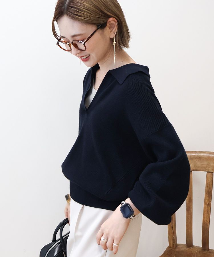 AMERICAN HOLIC「バイパチ片畦衿付きニットプルオーバー＜静電気軽減＞」|ニット・セーター|