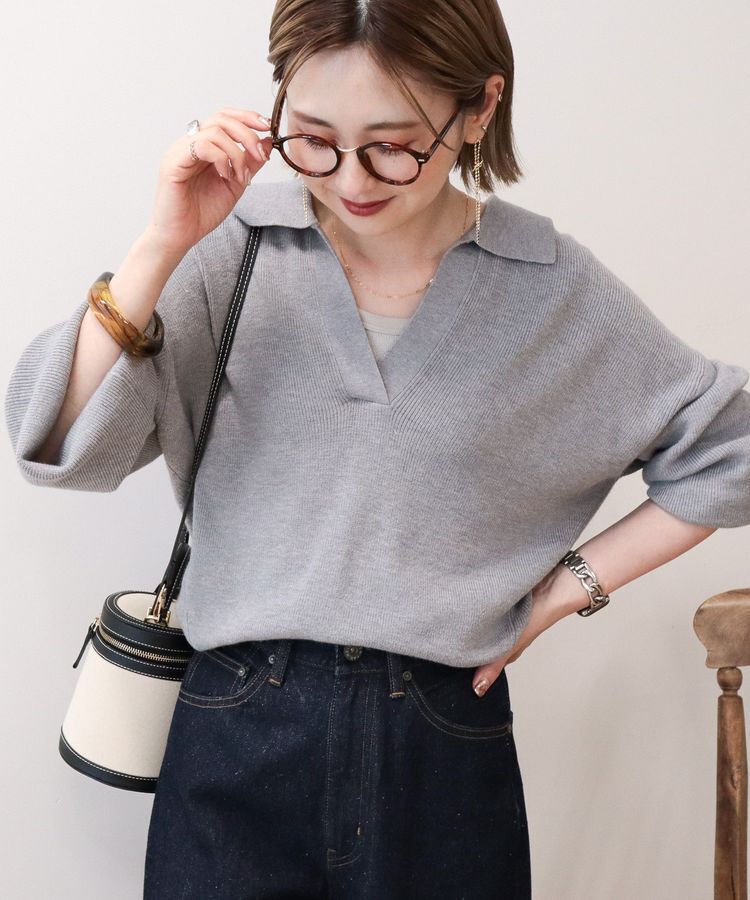 AMERICAN HOLIC「バイパチ片畦衿付きニットプルオーバー＜静電気軽減＞」|ニット・セーター|