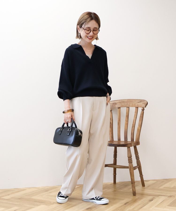 AMERICAN HOLIC「バイパチ片畦衿付きニットプルオーバー＜静電気軽減＞」|ニット・セーター|