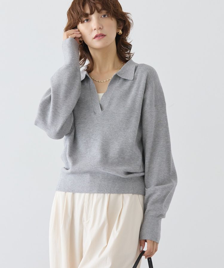 AMERICAN HOLIC「バイパチ片畦衿付きニットプルオーバー＜静電気軽減＞」|ニット・セーター|