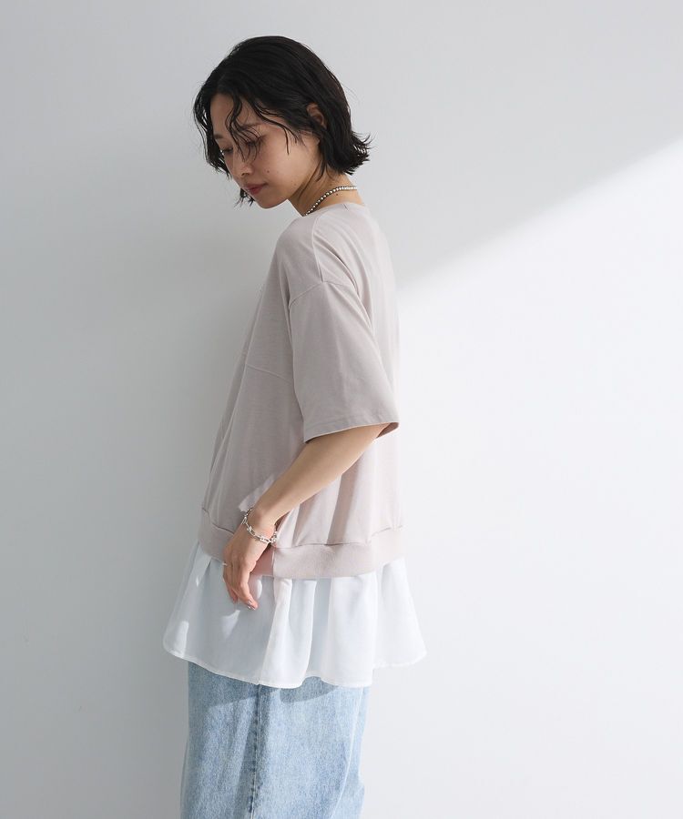 Green Parks「裾フリルドッキング5分袖プルオーバー」|Tシャツ・カットソー|