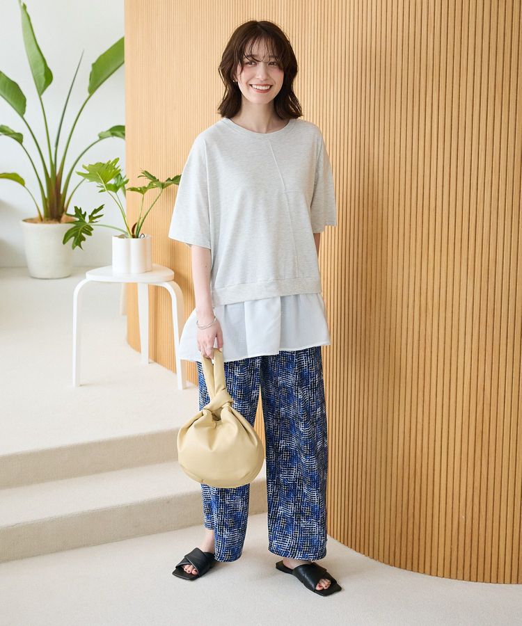 Green Parks「裾フリルドッキング5分袖プルオーバー」|Tシャツ・カットソー|