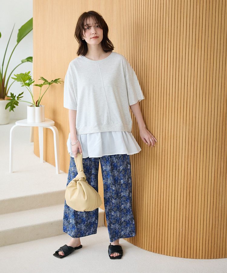 Green Parks「裾フリルドッキング5分袖プルオーバー」|Tシャツ・カットソー|