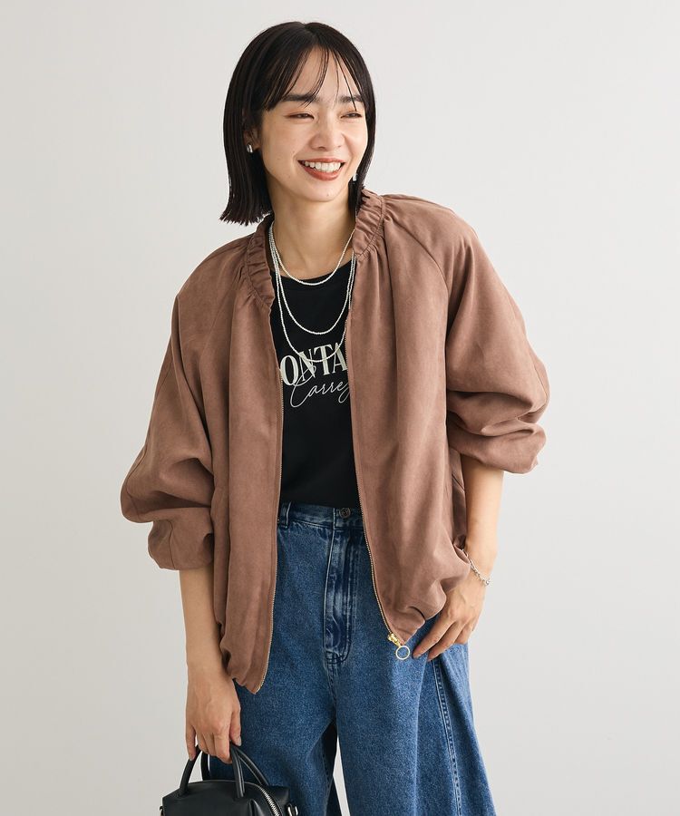 Green Parks「スウェードライクギャザーブルゾン」|ブルゾン・スタジャン|Light brown