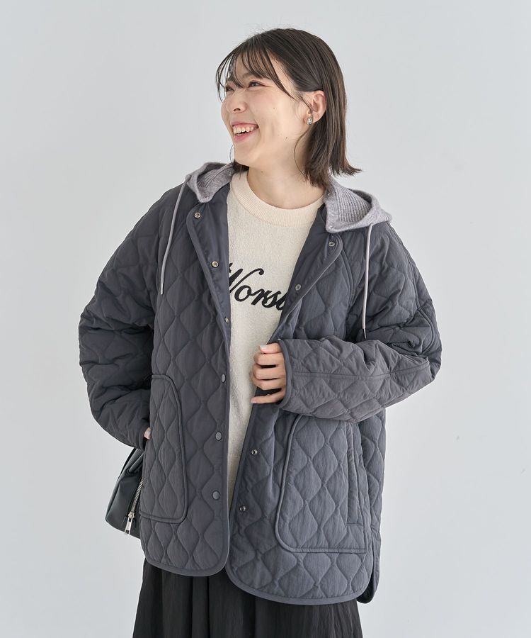 Green Parks「2WAYニットフードキルティングブルゾン」|ブルゾン・スタジャン|Charcoal Gray